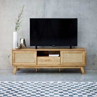Meuble tv portes coulissantes, cannage 150cm