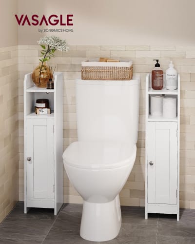 Meuble de rangement étroite avec porte et réglables pour salon blanc