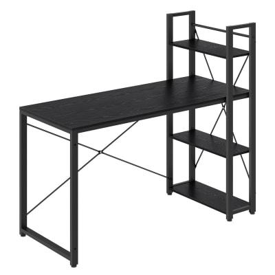 Bureau avec étagères réversible à gauche ou à droite noir boisé