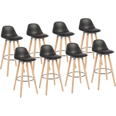 Lot 8 tabourets de bar noir pieds bois de hêtre 39,5 x 44 x 91 cm