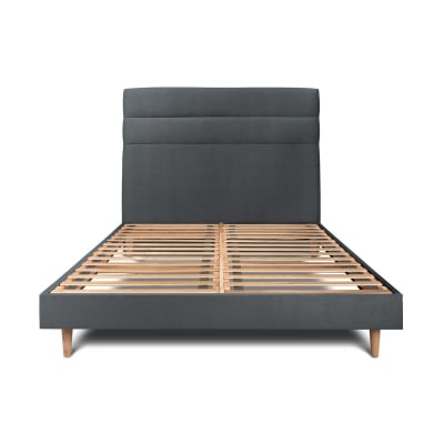 Lit avec tête de lit lignes velours et sommier kit  gris anthracite 18