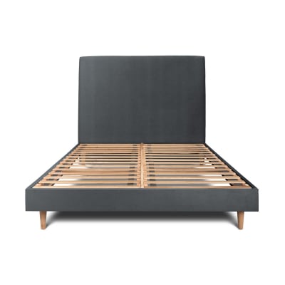 Lit avec tête de lit tapissier velours et sommier kit  gris anthracite