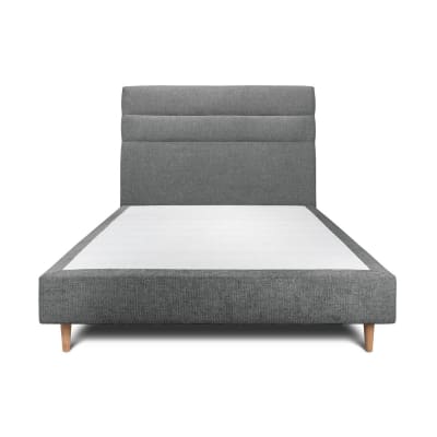 Lit avec tête de lit lignes tissu et sommier tapissier  gris anthracit