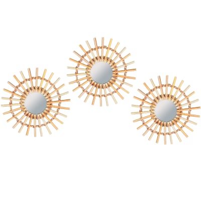 Set de 3 miroirs ronds en bambou 28x28cm