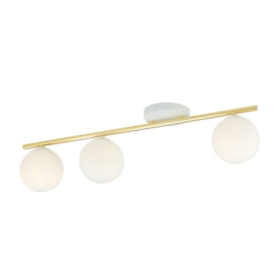 Plafonnier linéaire élégante blanche et dorée avec 3 sphères