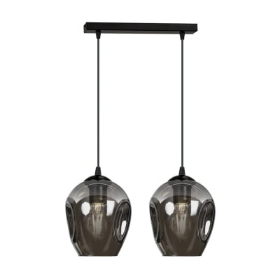 Suspension avec 2 abat-jour en verre graphite et côtés encastrés