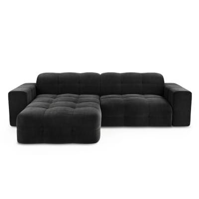 Canapé angle gauche 5 places en velours anthracite foncé