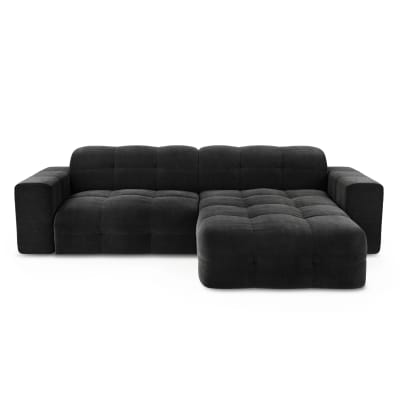 Canapé angle droit 5 places en velours anthracite foncé