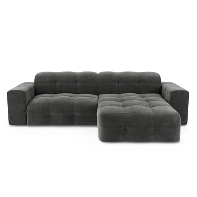 Canapé angle droit 5 places en velours gris graphite