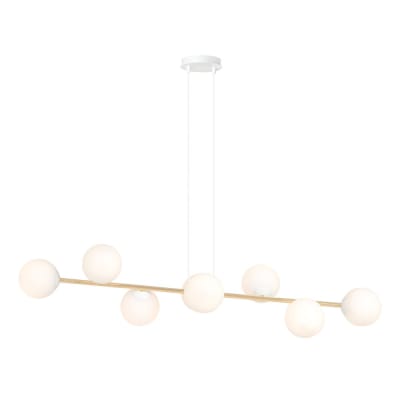 Suspension moderne blanche et dorée avec 8 sphères en verre