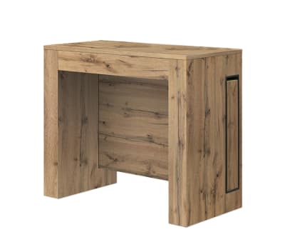 Table console à rallonge en bois, finition chêne rustique 90×45-90×295