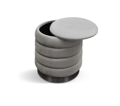 Pouf de rangement en tissu velours gris