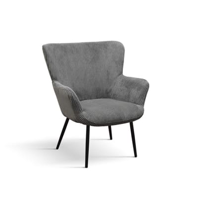 Fauteuil en tissu effet velours gris et pieds en métal anthracite