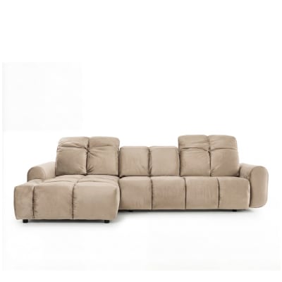 Canapé 3 places velours angle gauche beige