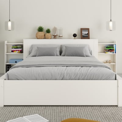 Lit avec chevets et tiroir en pin blanc 140x200