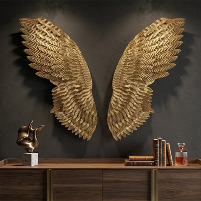 Déco murale en métal doré ailes 60x8x146 cm