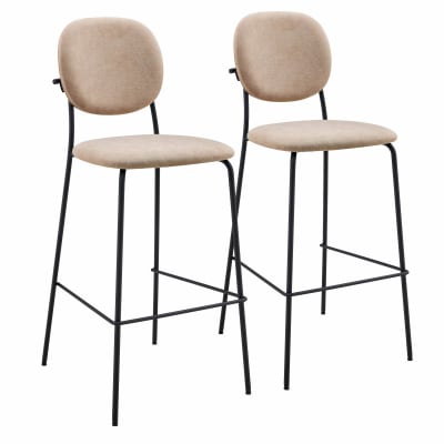 Lot de 2 chaises hautes en acier et tissu beige