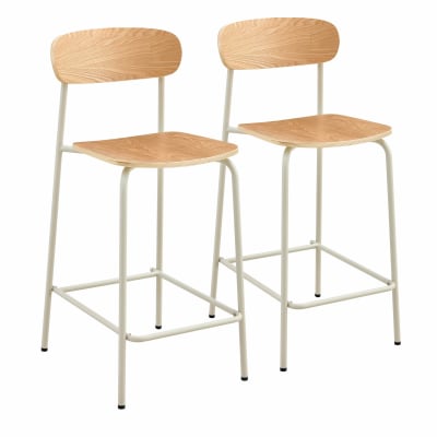 Lot de 2 chaises hautes en métal et bois beige
