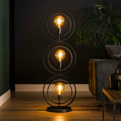 Lampadaire industriel 3 lampes anneaux en métal gris h124cm