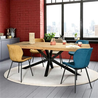 Table à manger en bois recyclé pied mikado métal noir l200cm