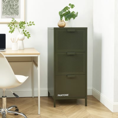 Caisson de bureau métal vert olive 3 tiroirs h105cm