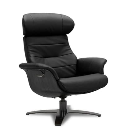 Fauteuil relax en cuir noir  et bois chêne noir