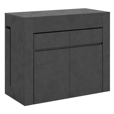 Console extensible 90x42/302 cm effet bois anthracite avec bancs