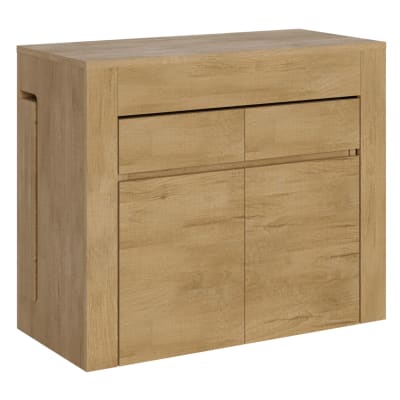 Console extensible 90x42/302 cm effet bois chêne nature avec bancs