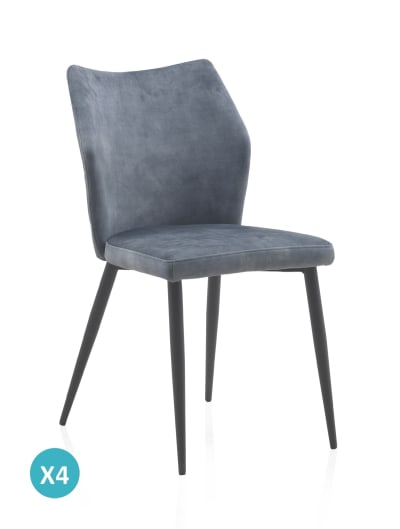Lot de 4 chaises tapissées couleur bleu pieds métal noir