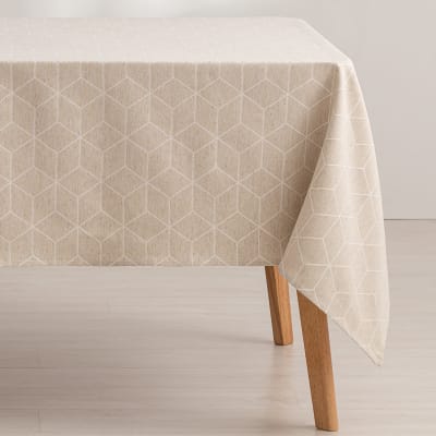 Nappe en coton jacquard antitaches géométrique lin 140x140 cm