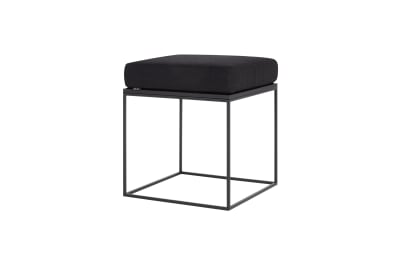 Feo pouf carré en chêne noir et métal, coussin laine amovible.