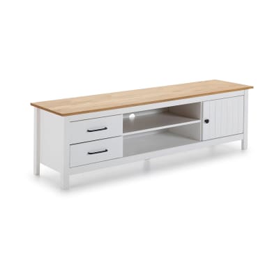 Meuble TV en bois blanc avec deux tiroirs 158x40 cm