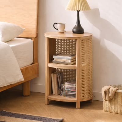 Table de chevet en bois et rotin naturel
