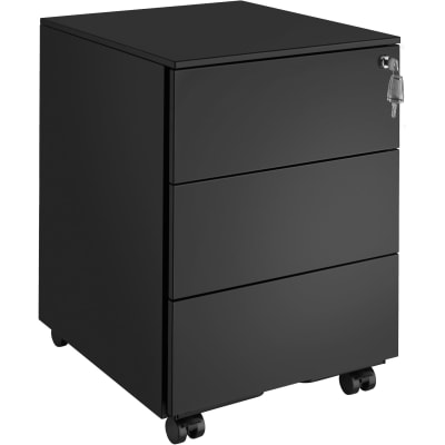 Caisson de bureau à roulettes en acier avec 3 tiroirs à clés noir