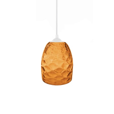 Suspension métal blanc abat-jour verre ambre
