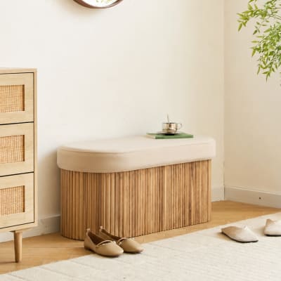 Banc coffre avec rangement en velours beige