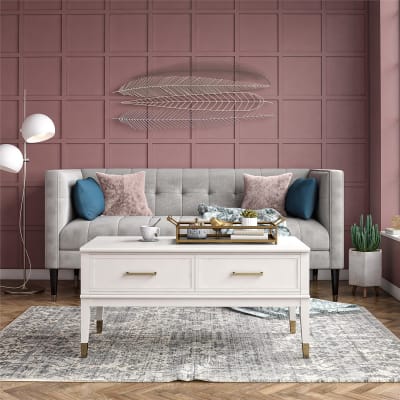 Table basse avec plateau relevable en mélaminé blanc