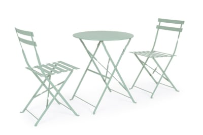 Ensemble bistrot avec table et 2 chaises en acier tiffany