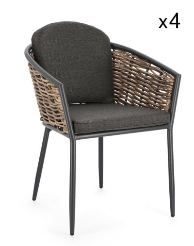 Ensemble de 4 fauteuils en aluminium anthracite et fibre synthétique