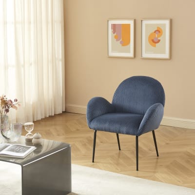 Fauteuil velours côtelé bleu