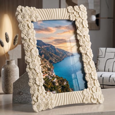 Cadre en résine beige avec fleurs et lignes cm 22,8x2x28