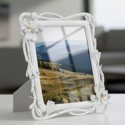 Cadre photo en résine blanche avec fleurs 29,3x3x33,5 cm
