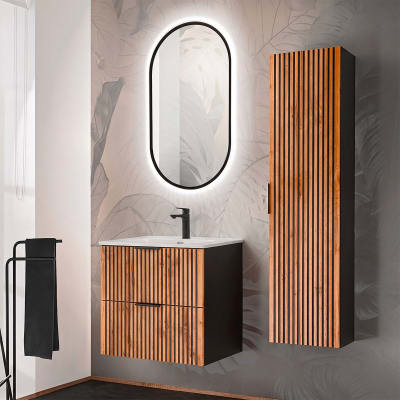 Ensemble meuble vasque encastrée colonne stratifiés naturel noir