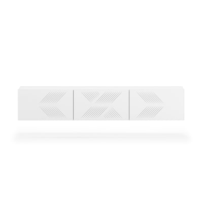 Meuble tv mural 3 portes 170 cm mélaminé blanc