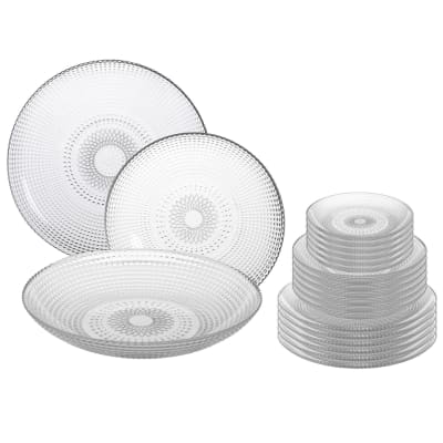 Service de 18 assiettes en verre: plates, creuses et à dessert
