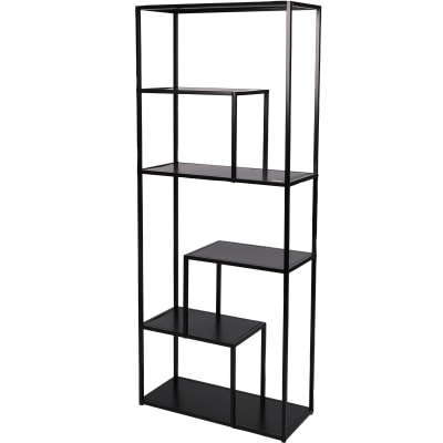 Étagère bibliothèque métal noir 6 niveaux 70x30x170cm