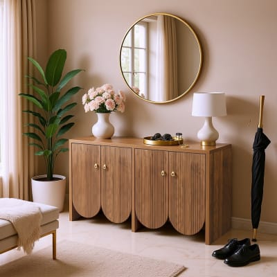 Buffet commode rangement avec 7 tiroirs beige 140x40x89cm