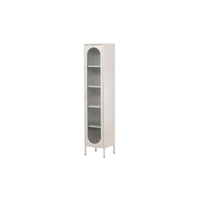 Buffet haut vitré moderne SARTA métal + verre beige 37x35x180cm