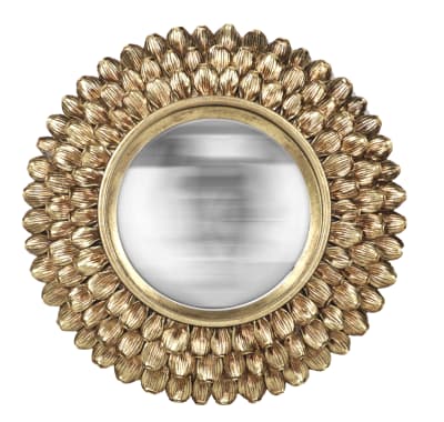 Miroir rond convexe avec contour pétales de fleurs 24cm dore