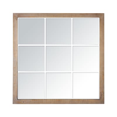 Miroir industriel carré effet fenêtre 9 vues 100x100cm naturel